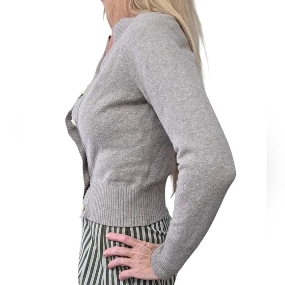 Everlane Cashmere Cardigan XS Taupe Fitted Cropped Button Front Minimalist - Picture 3 of 7